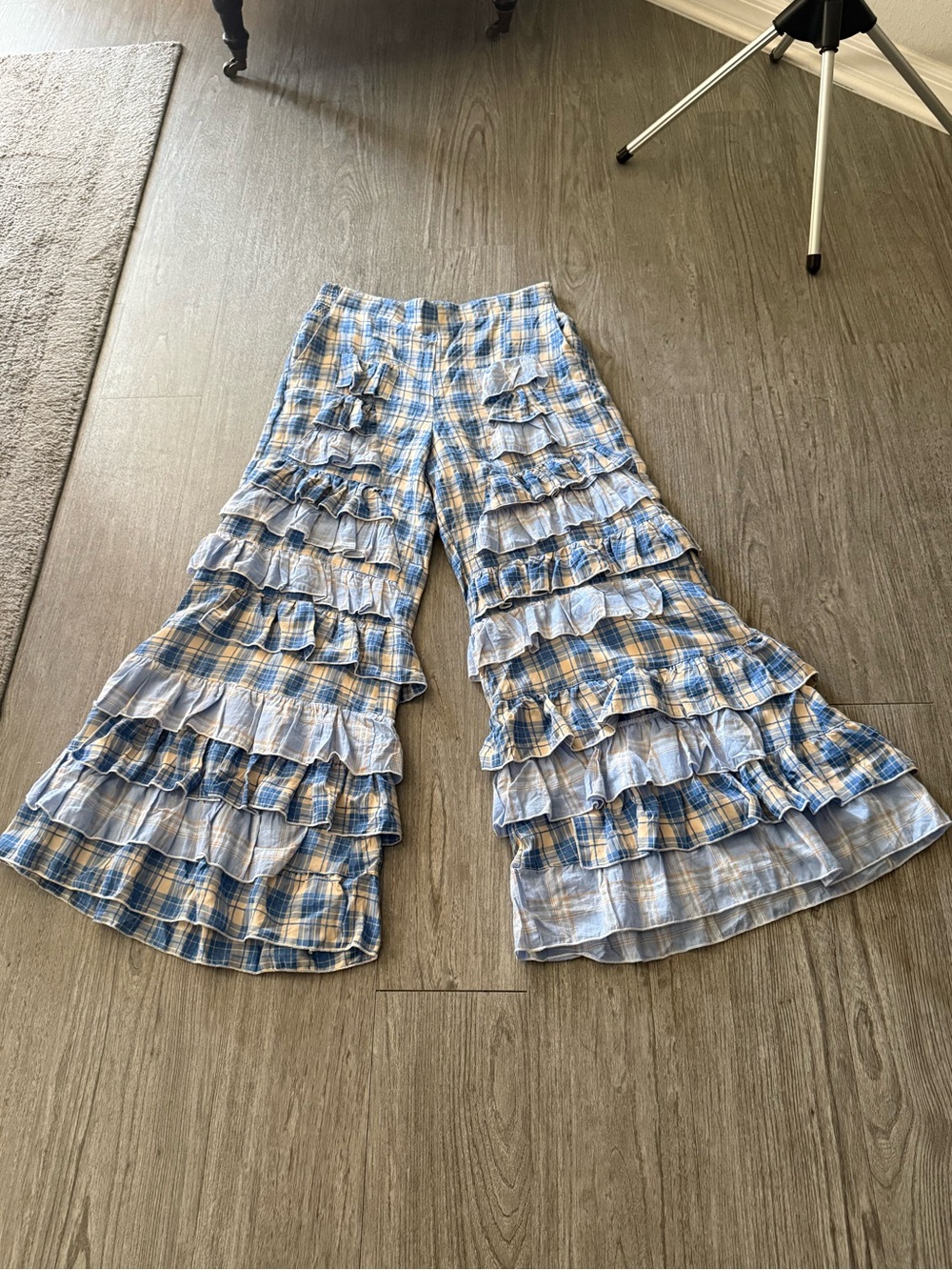 Blue Velvet Plaid Tiered Ruffle Pants NWT